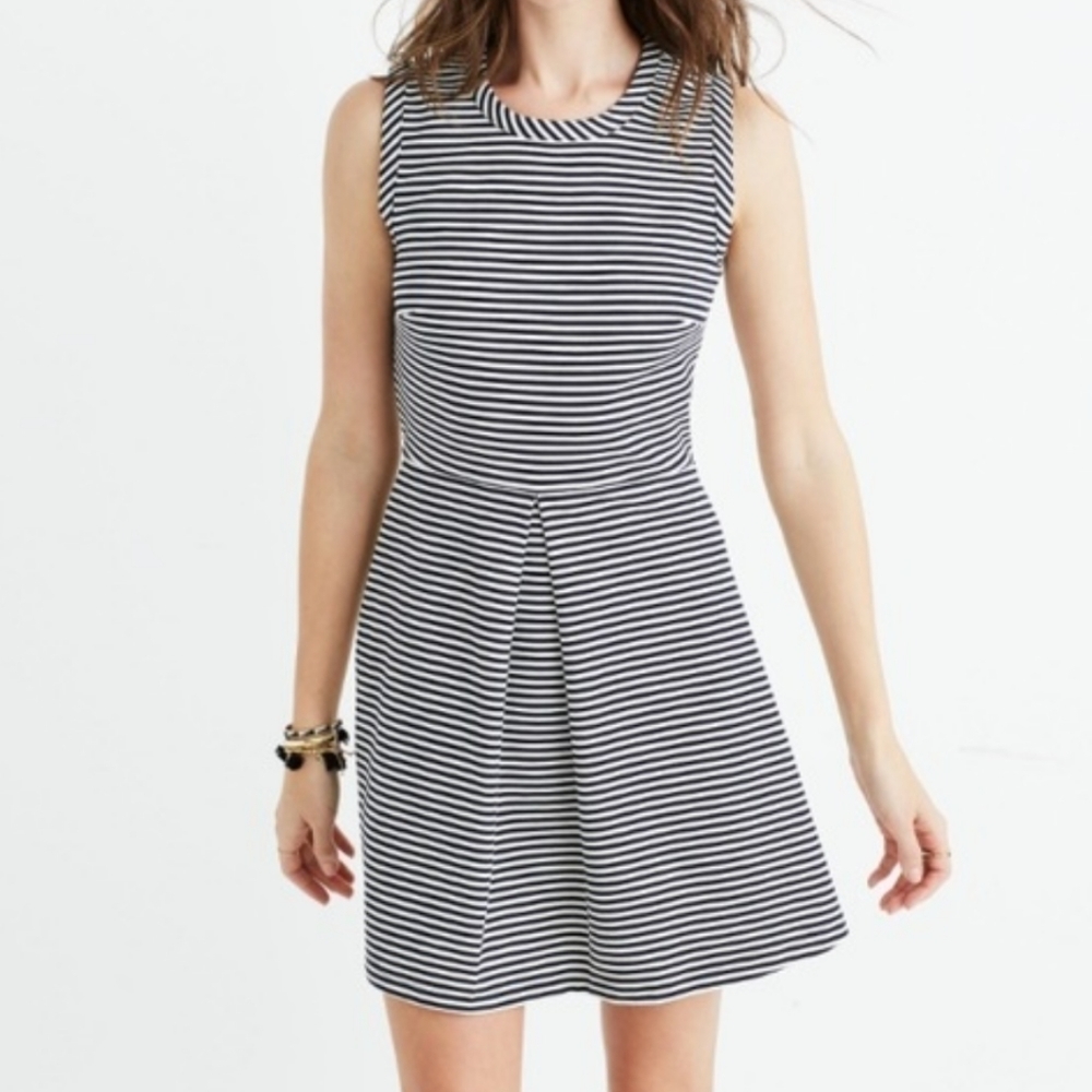 Madewell Black and White Striped Sleeveless Fit-and-Flare Dress